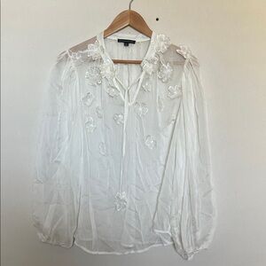 Adrianna Papell White Sheer Floral Blouse